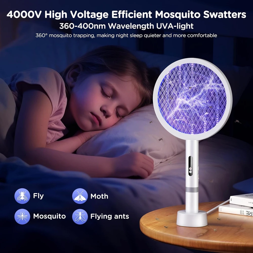 BKXCHA elektrinė musių mušyklė 2 viename, 4000 V, 1800 mAh, XH-38