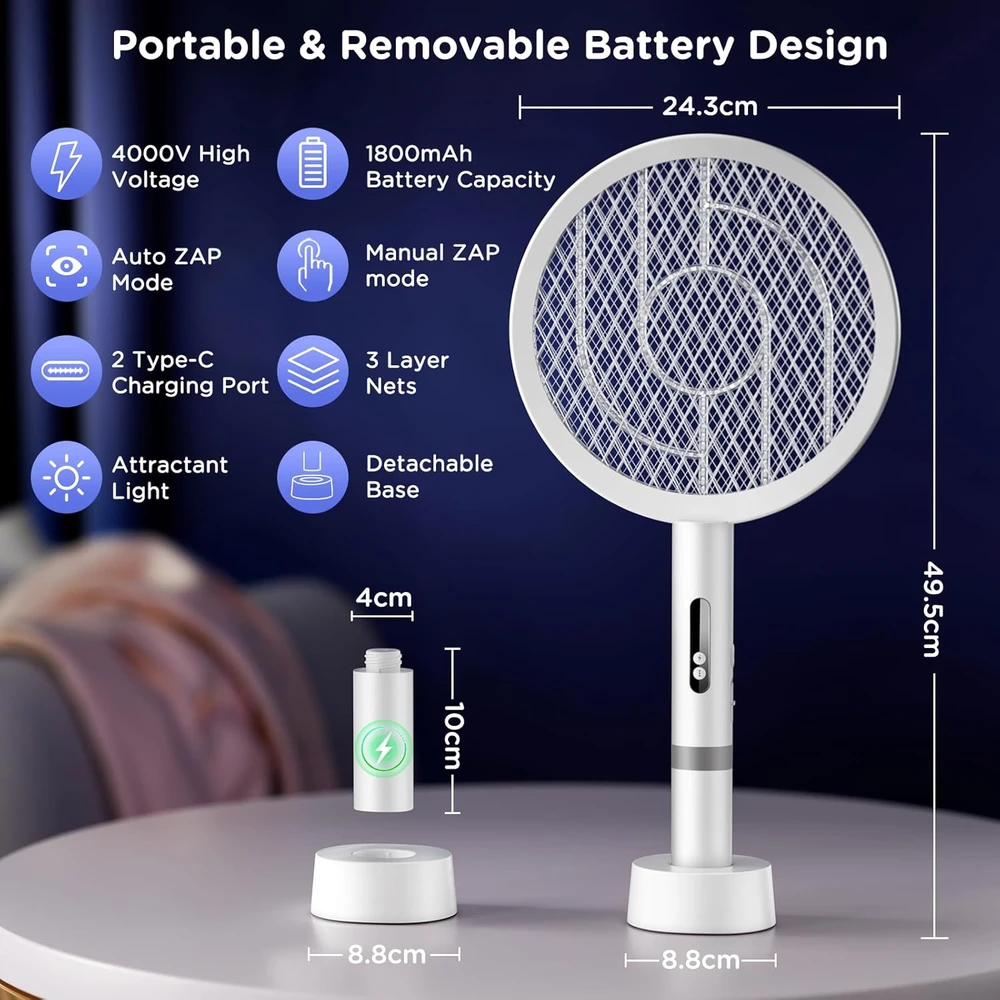 BKXCHA elektrinė musių mušyklė 2 viename, 4000 V, 1800 mAh, XH-38