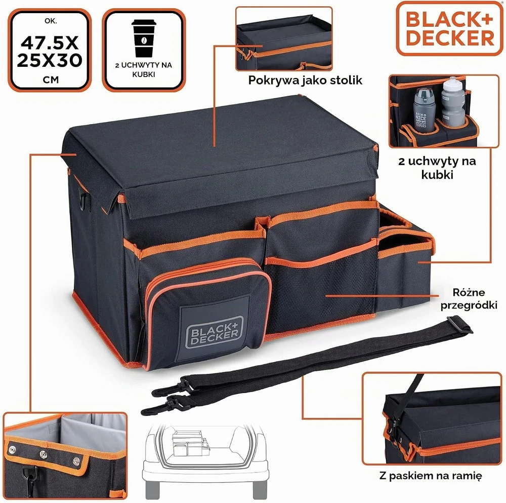 Black & Decker Juodas & Decker Juodas+DECKER automobilio bagažinės organizatorius su nešiojimo diržu 47.5 × 25 × 30 cm 8711252235752