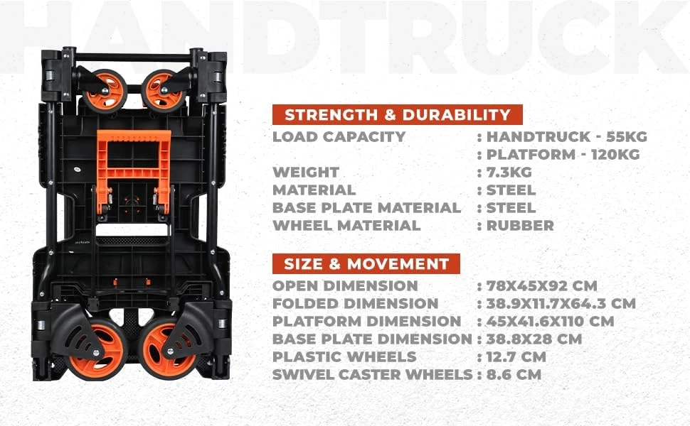 Black & Decker Juodas+DECKER sulankstomas platforminis vežimėlis 2 viename, teleskopinė rankena, maksimali apkrova 120 kg, BXWT-H206