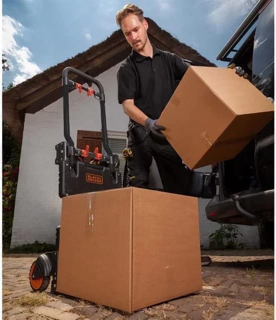 Black & Decker Juodas+DECKER sulankstomas platforminis vežimėlis 2 viename, teleskopinė rankena, maksimali apkrova 120 kg, BXWT-H206