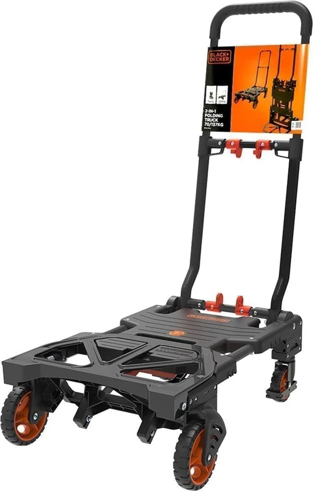 Black & Decker Juodas+DECKER sulankstomas platforminis vežimėlis 2 viename, teleskopinė rankena, maksimali apkrova 120 kg, BXWT-H206