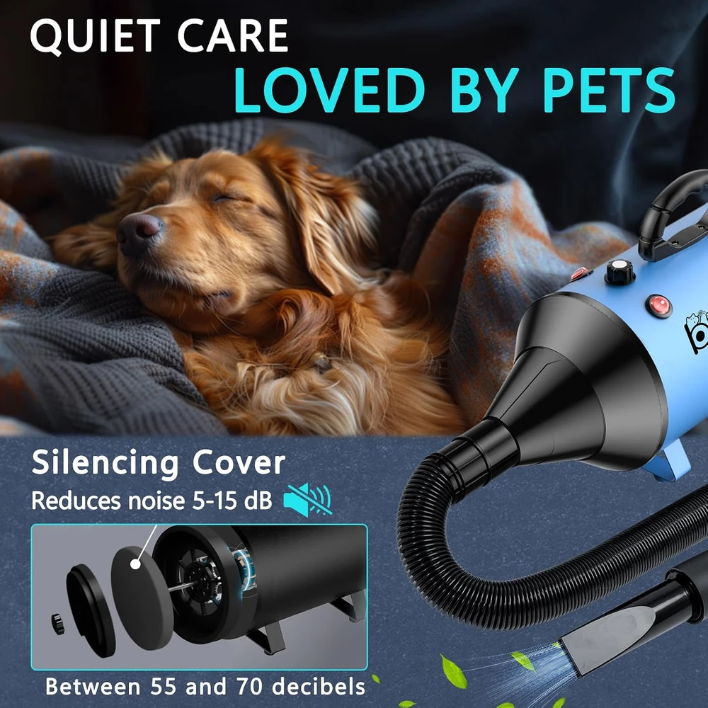 Blanlody šunų kailio džiovintuvas 3800 W, 5,2 HP, su 4 antgaliais, mėlynas