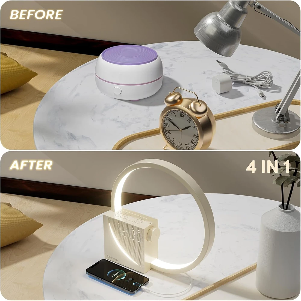 blonbar naktinė LED lempa su žadintuvu, USB 10 W įkrovimu ir lietiminiu valdymu AJ300DBeige