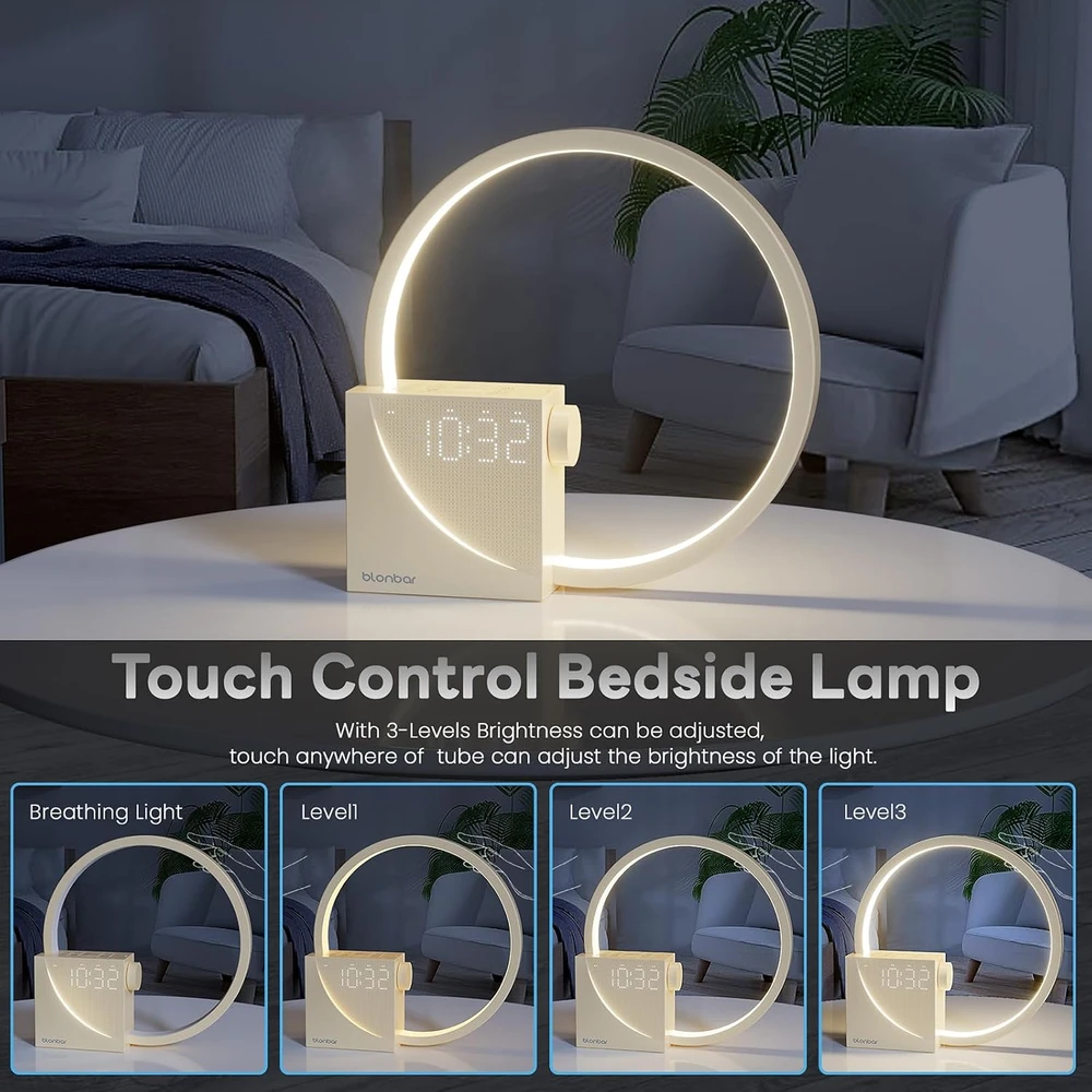 blonbar naktinė LED lempa su žadintuvu, USB 10 W įkrovimu ir lietiminiu valdymu AJ300DBeige