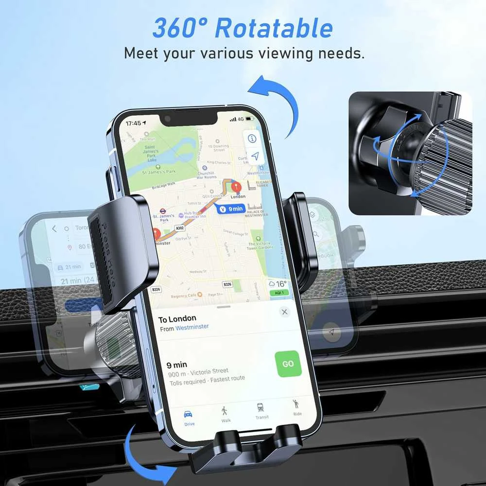 Blukar automobilinis telefono laikiklis ant oro grotelių, 4–7" telefonams, juodas