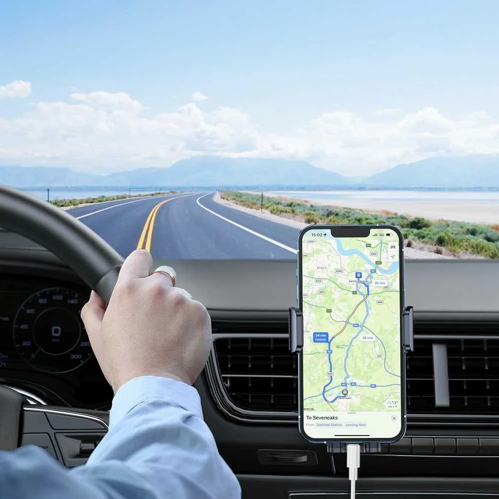 Blukar automobilinis telefono laikiklis ant oro grotelių, 4–7" telefonams, juodas