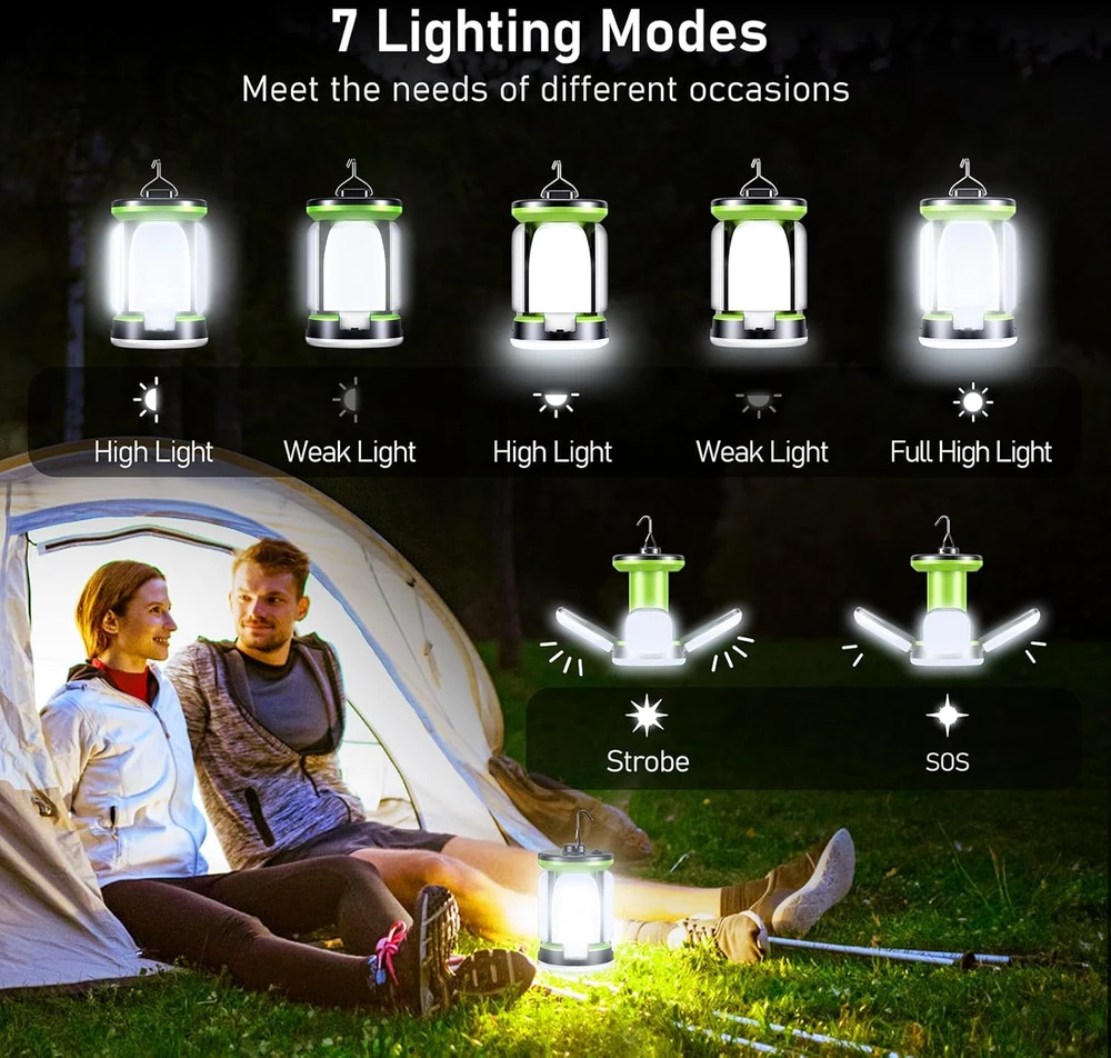 Blukar LED kempingo lempa su 7 apšvietimo režimais, 3600 mAh baterija, 60 LED, K9107