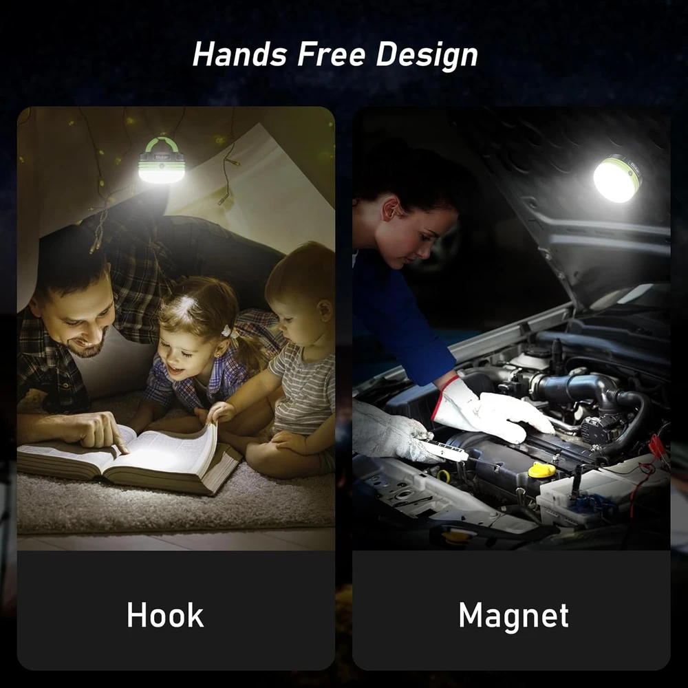 Blukar LED kempingo žibintas, 3 apšvietimo režimai, magnetas ir kabliukas, K9105