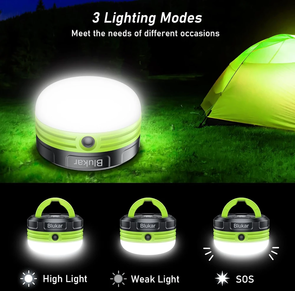 Blukar LED kempingo žibintas, 3 apšvietimo režimai, magnetas ir kabliukas, K9105