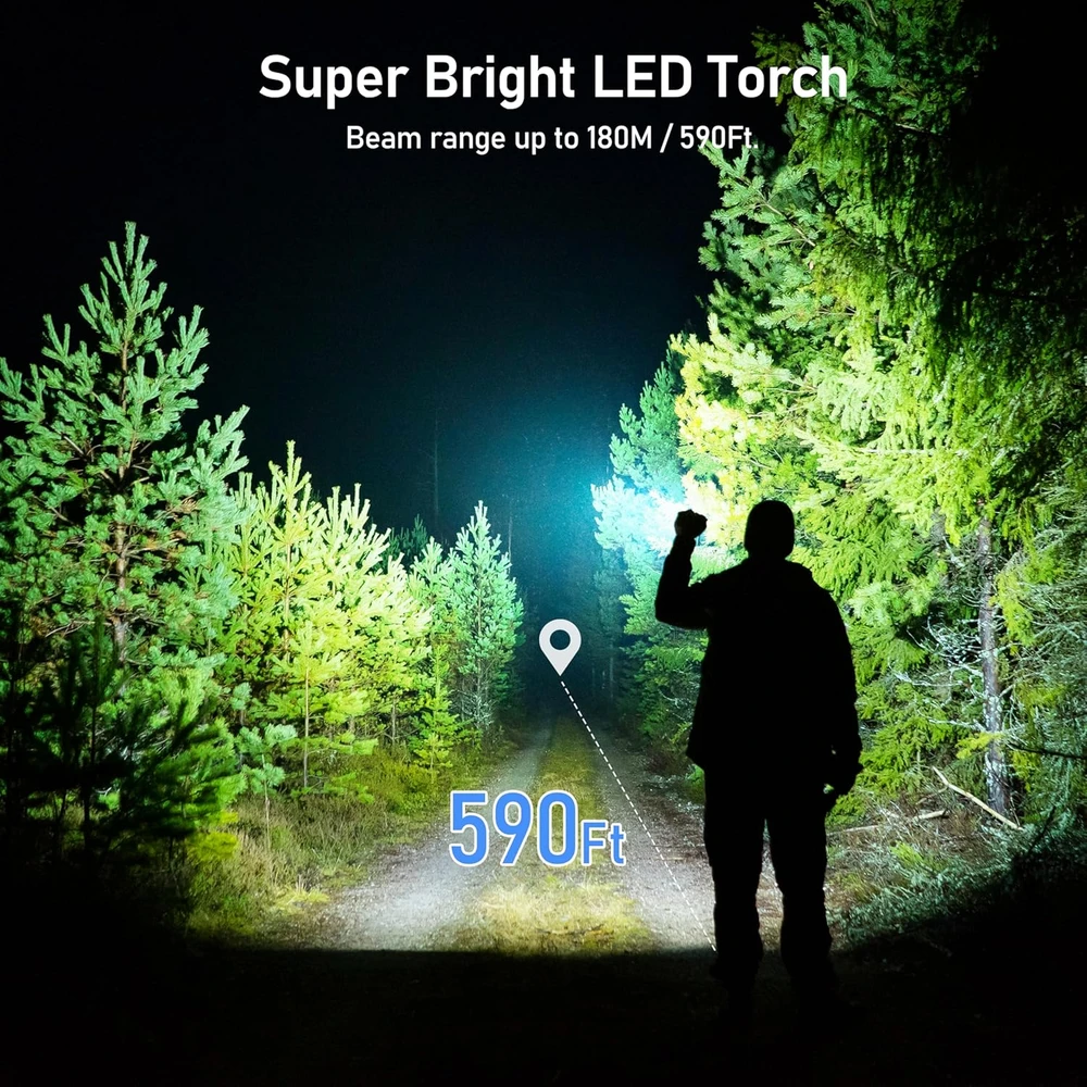 Blukar LED žibintuvėlis, įkraunamas, 2000 lm, aliuminis, 1800 mAh, USB-C, K9132