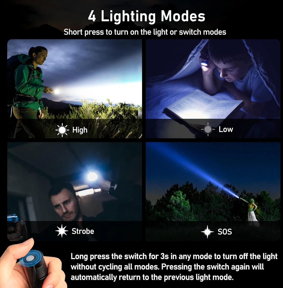 Blukar LED žibintuvėlis, įkraunamas, 2000 lm, aliuminis, 1800 mAh, USB-C, K9132