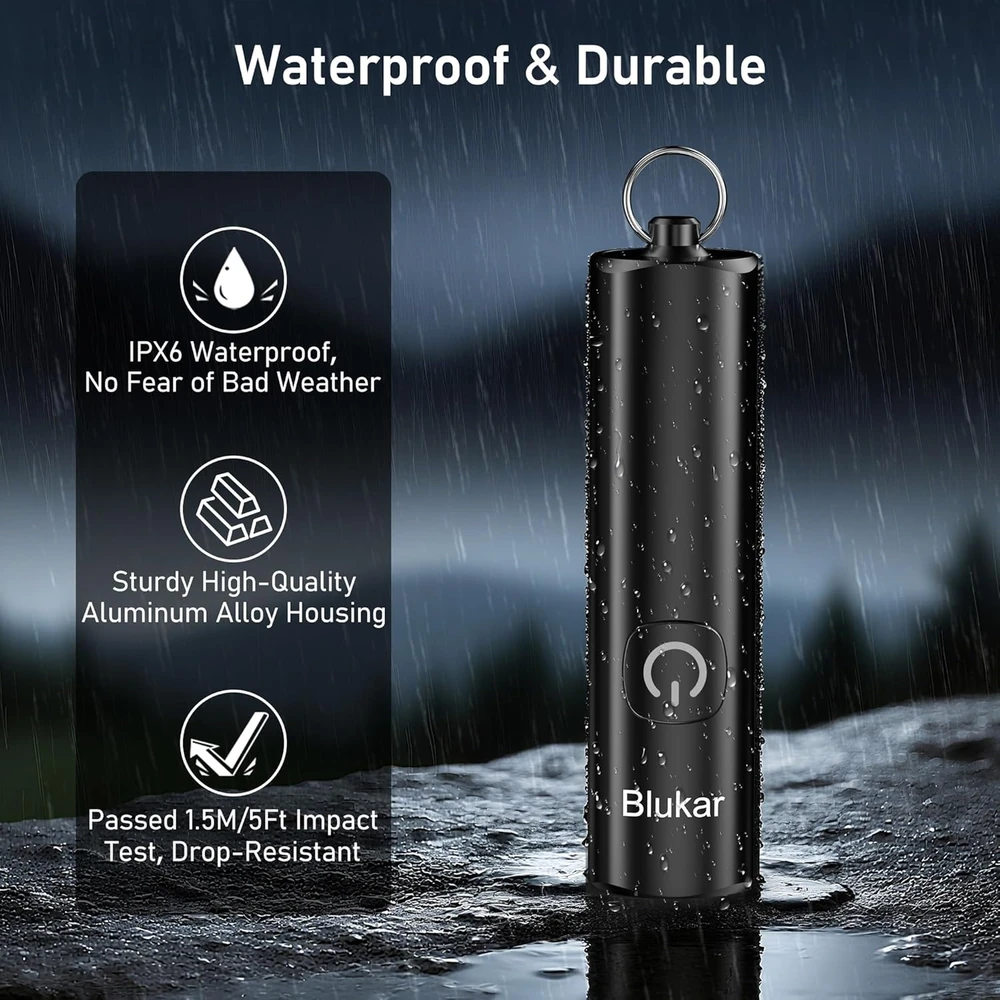 Blukar mini EDC kišeninė USB-C įkraunama žibintuvėlis, 360 lm, IPX6, aliuminis, K9183