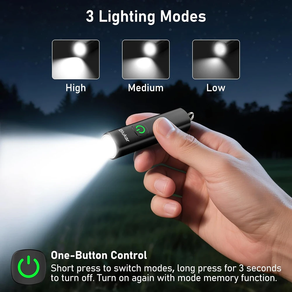 Blukar mini LED prožektorius 360 lm, USB-C įkrovimas, IPX6, raktų pakabuko dydžio, K9183