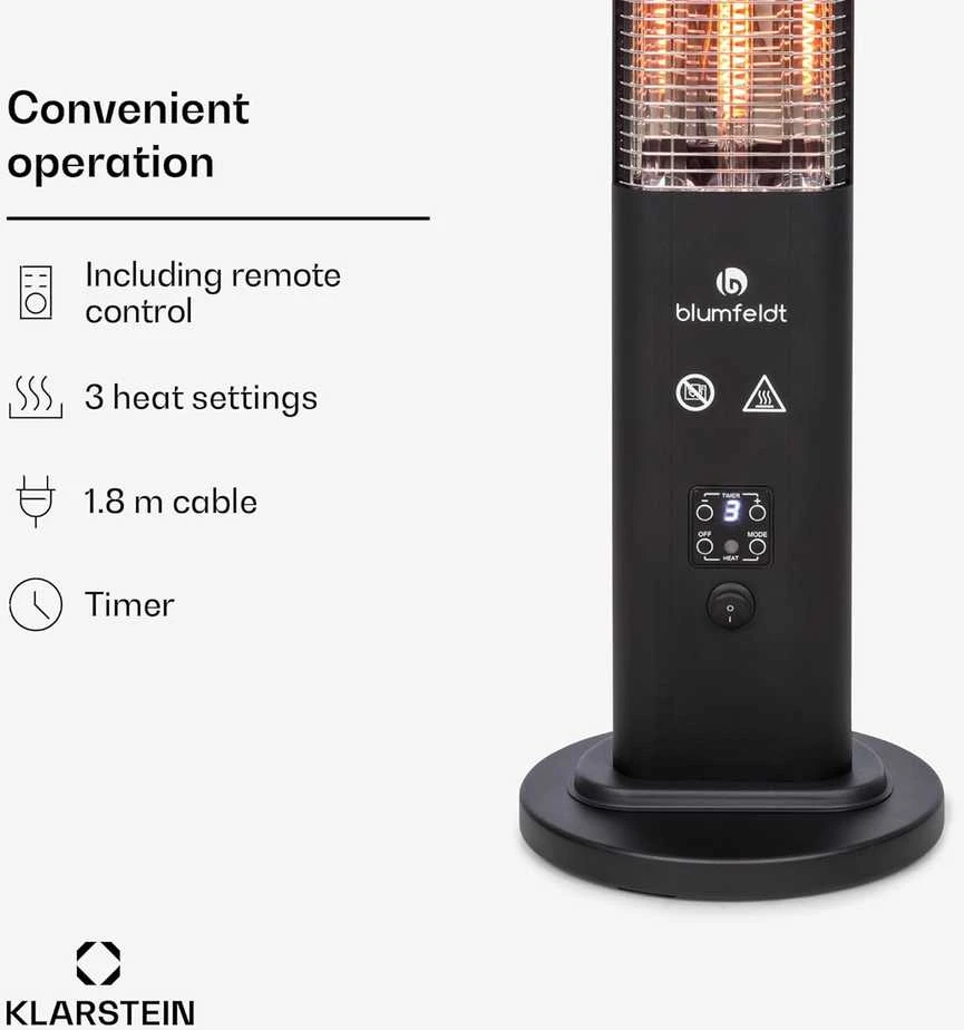 Blumfeldt Heat Guru Plus infraraudonųjų spindulių lauko ir vidaus šildytuvas, 1200 W, IP65, juodas