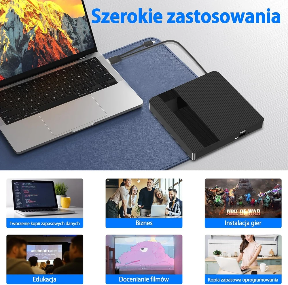 BNEHHOV išorinis CD/DVD įrašymo įrenginys su USB 3.0 ir USB-C, modelis 06EU