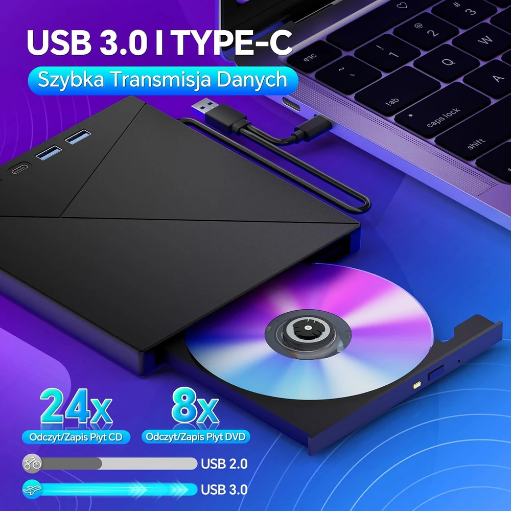 BNEHHOV išorinis CD/DVD įrenginys su USB 3.0 šakotuvu ir SD/TF kortelių skaitytuvu