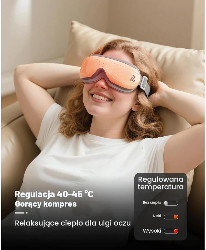 BOB AND BRAD akių masažuoklis su šildymu, 5 režimais ir nuotolinio valdymo pultu KS-3709B