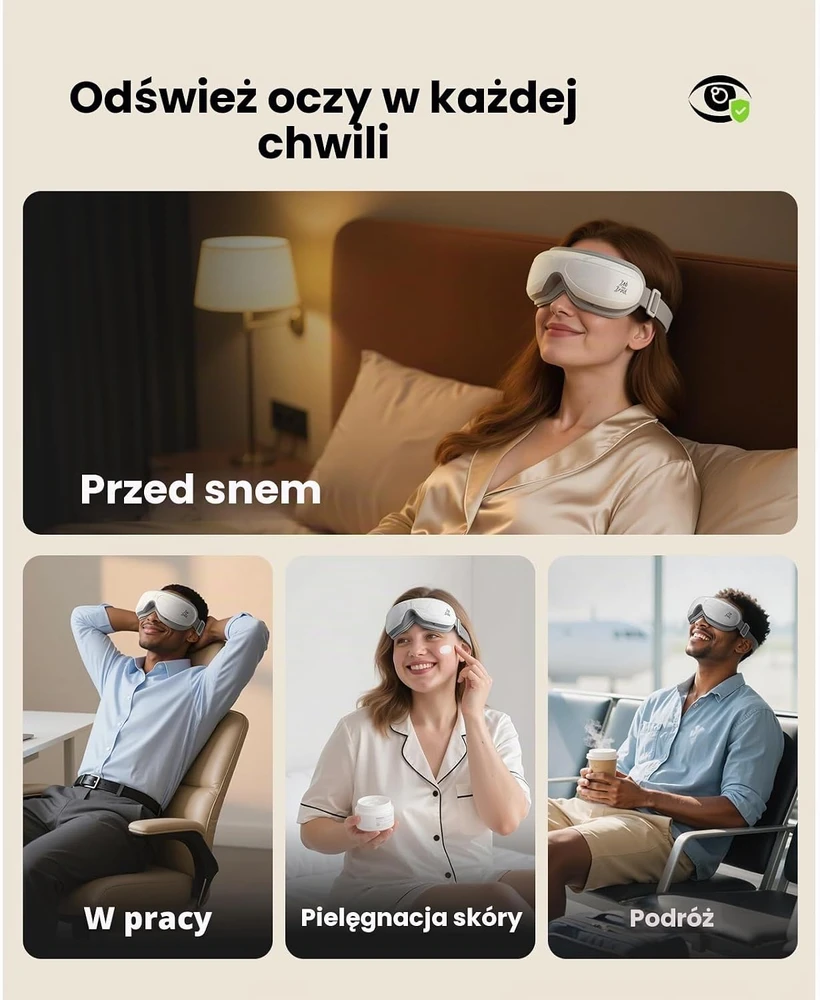 BOB AND BRAD akių masažuoklis su šildymu, 5 režimais ir nuotolinio valdymo pultu KS-3709B