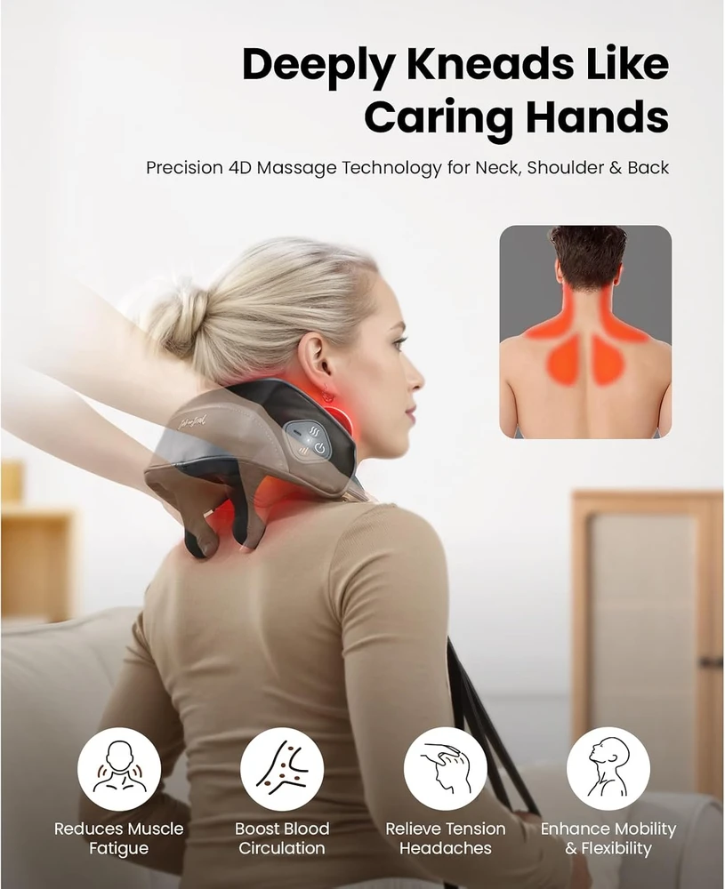 BOB AND BRAD belaidis Shiatsu kaklo masažuoklis su šildymu ir 4D minkymu 206DM