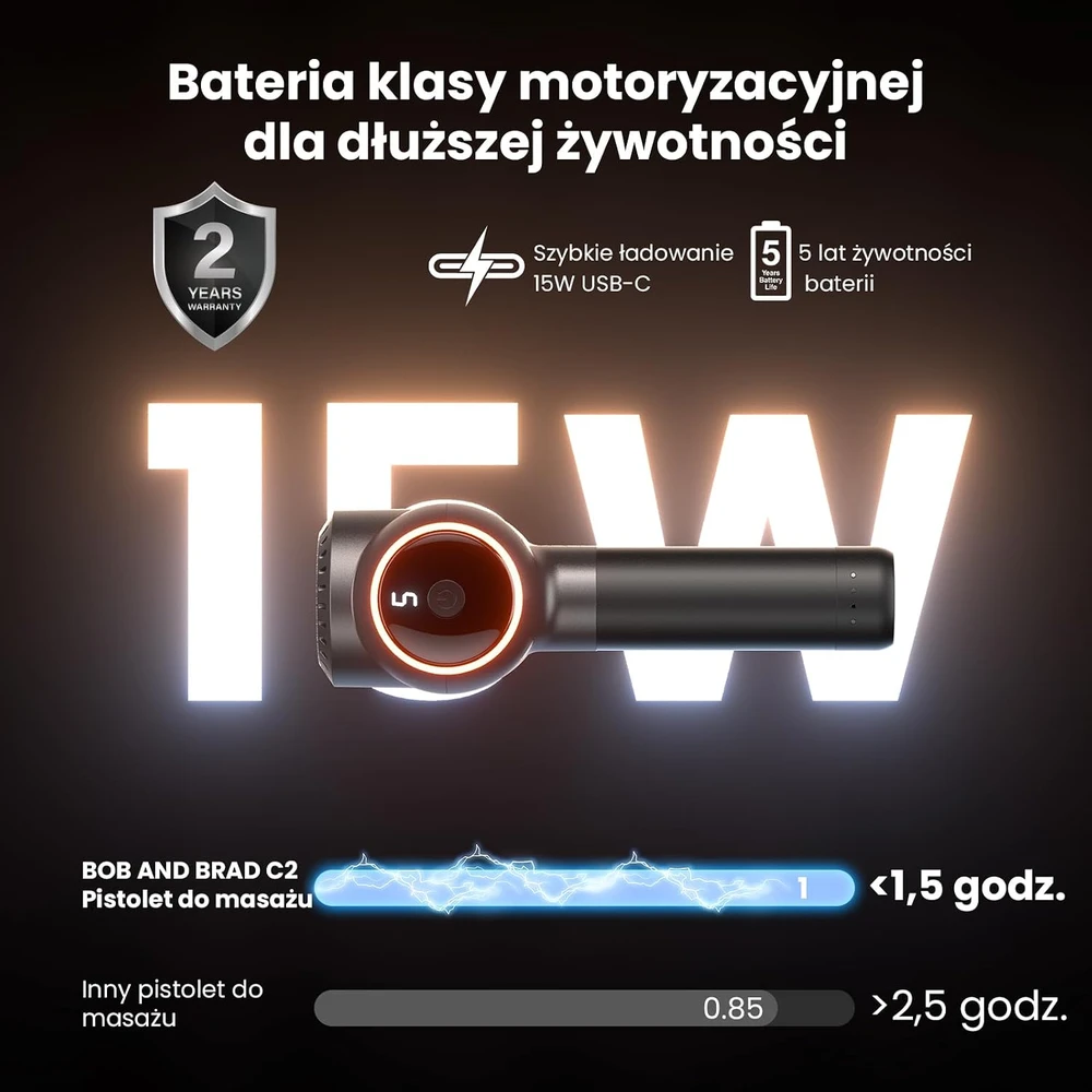 BOB AND BRAD masažinis pistoletas C2 Ultra su šiluma, infraraudonaisiais spinduliais ir LED