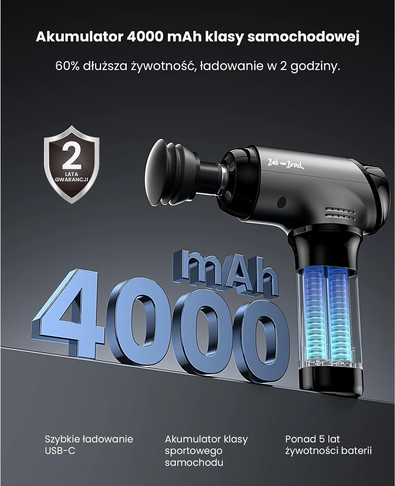 BOB AND BRAD masažinis pistoletas su šildymo ir šaldymo terapija T2 Pro QL/DMS.T2-E