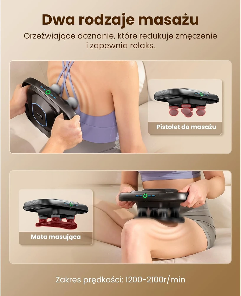 BOB AND BRAD masažinis pistoletas TheraPanel su 4 galvutėmis, USB-C, modelis A1