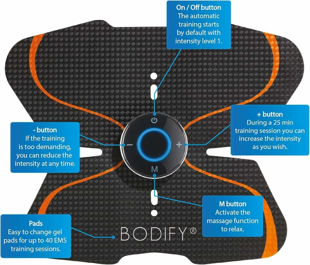 Bodify EMS treniruoklis pilvo raumenų stimuliavimui