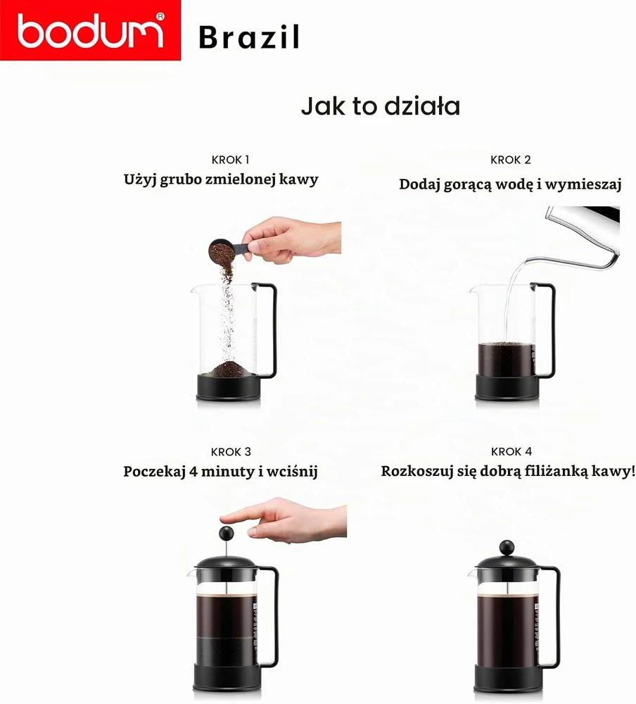 Bodum Brazil prancūziškas kavos presas 1 l, 8 puodeliams, K1548-01