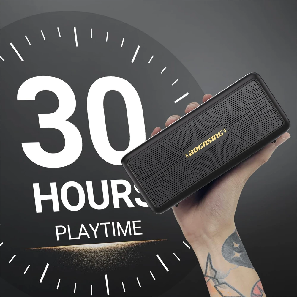 BOGASING belaidė Bluetooth kolonėlė, 40 W, IPX7, iki 30 val. veikiantis akumuliatorius, EQ, M5