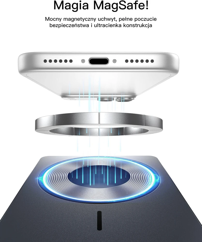 Bolvunes magnetinis belaidis išorinis akumuliatorius 5000 mAh 15 W, USB-C, su skaitmeniniu ekranu, Qi2, MagSafe