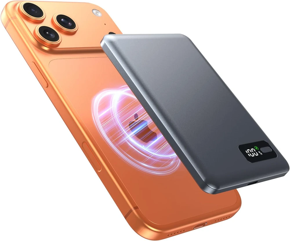 Bolvunes magnetinis belaidis išorinis akumuliatorius 5000 mAh 15 W, USB-C, su skaitmeniniu ekranu, Qi2, MagSafe