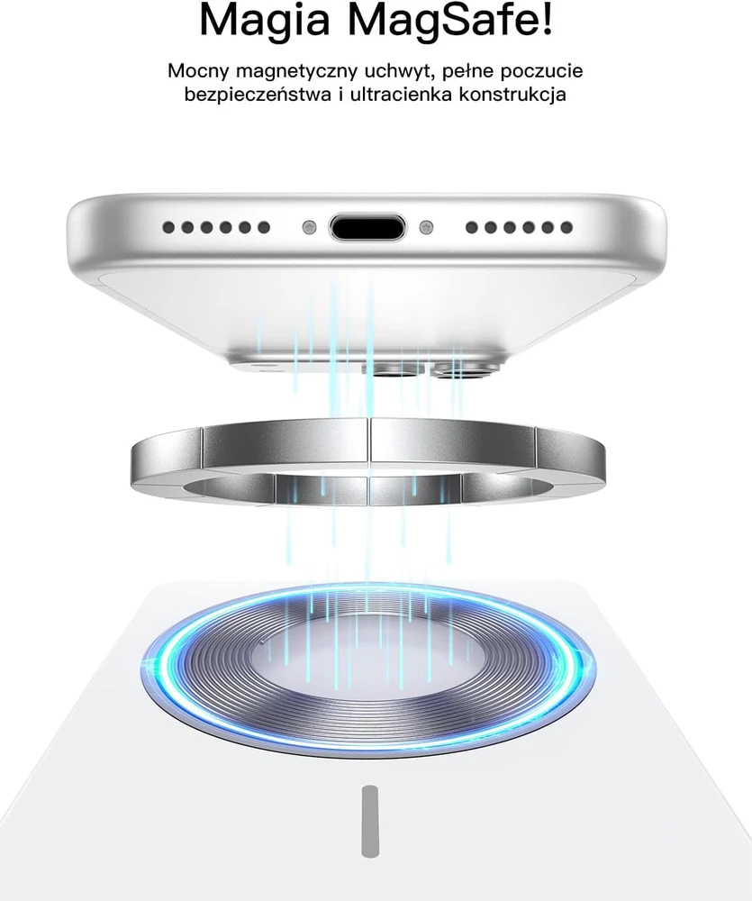 Bolvunes magnetinis išorinis akumuliatorius 5000 mAh 15 W MagSafe, USB-C, belaidis krovimas, baltas