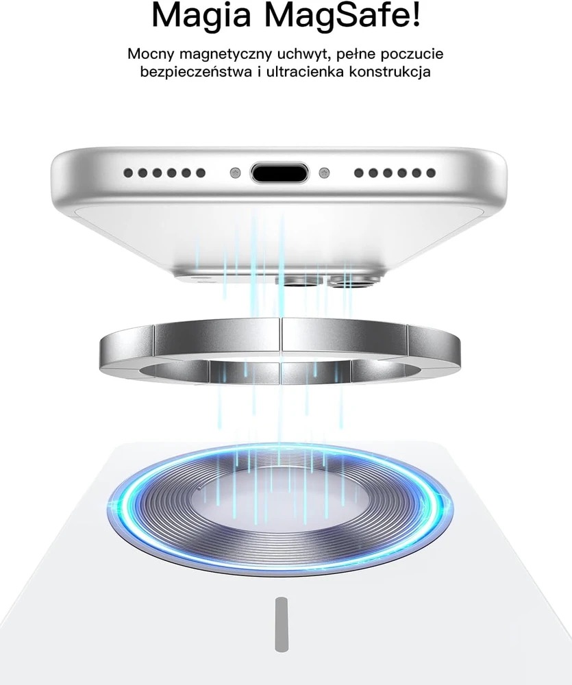 Bolvunes magnetinis išorinis akumuliatorius 5000 mAh 15 W MagSafe, USB-C, belaidis krovimas, baltas