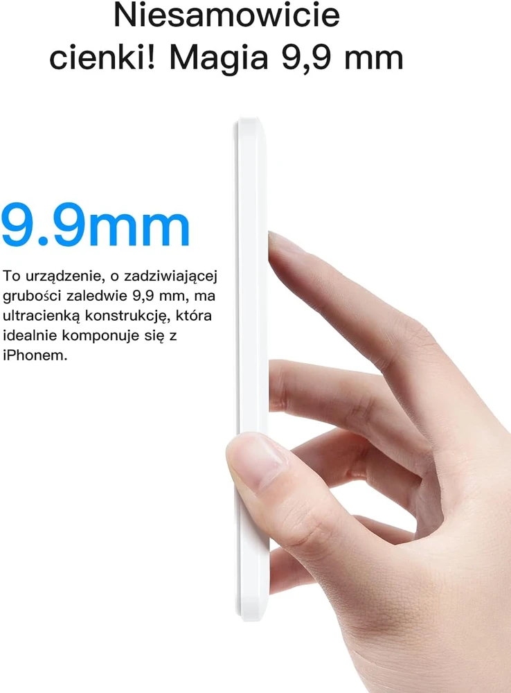 Bolvunes magnetinis išorinis akumuliatorius 5000 mAh 15 W MagSafe, USB-C, belaidis krovimas, baltas