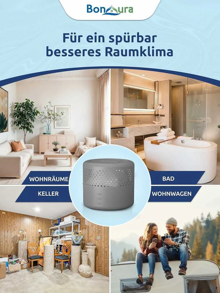 BonAura AirOne Select pasyvus oro sausintuvas, 4 vnt., iki 40 m², su 8 x 400g granulėmis