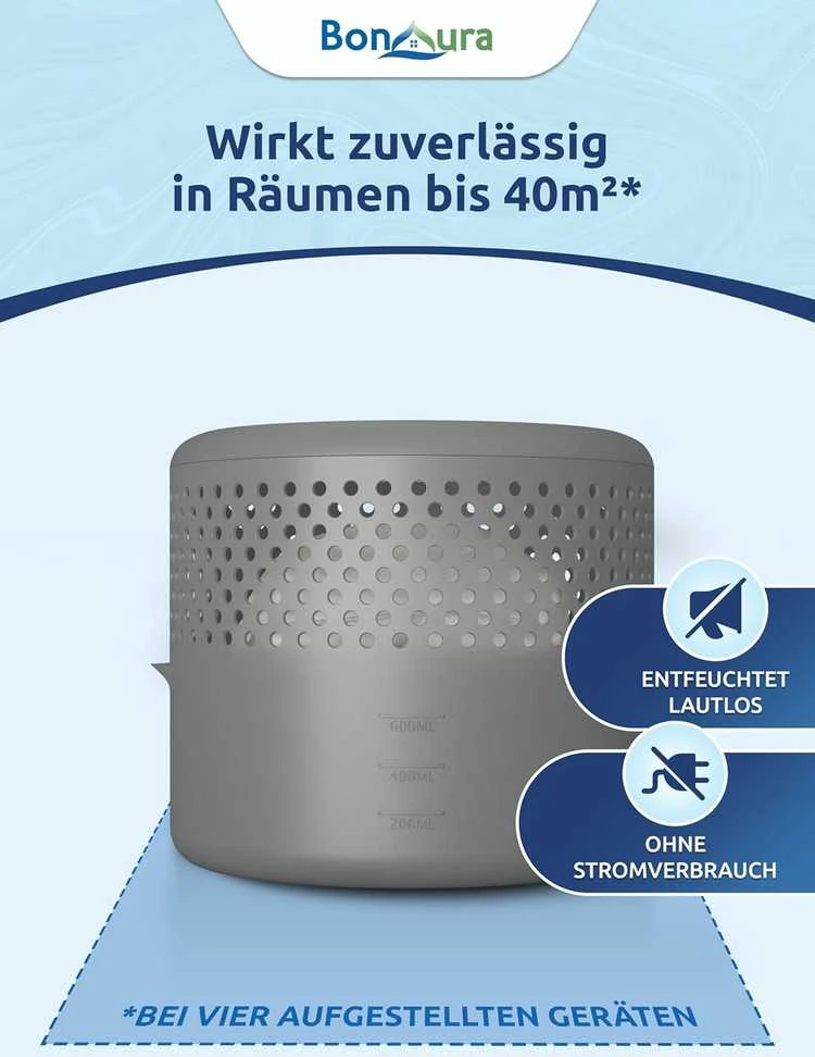 BonAura AirOne Select pasyvus oro sausintuvas, 4 vnt., iki 40 m², su 8 x 400g granulėmis