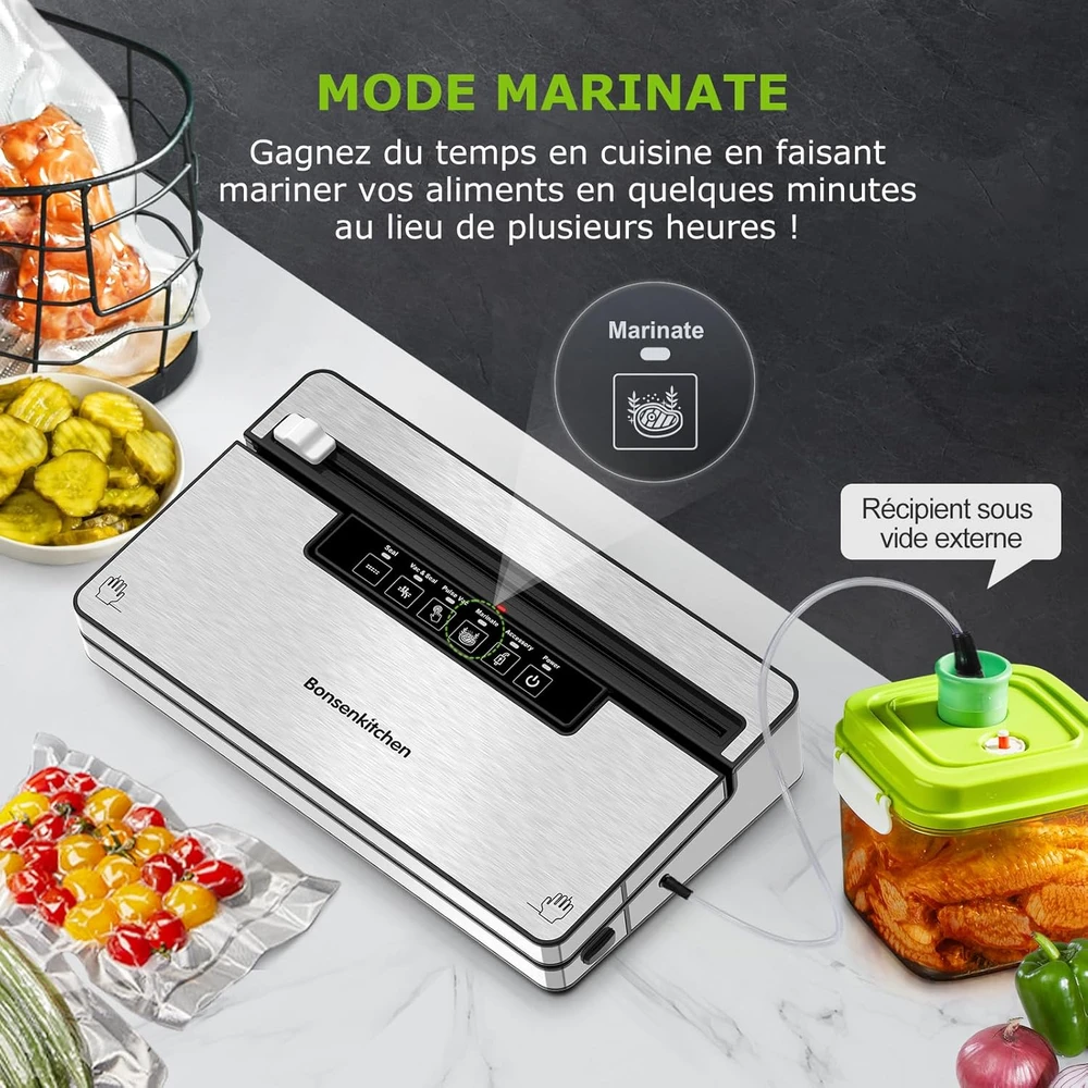 Bonsenkitchen vakuuminė pakavimo mašina, 135 W nerūdijančio plieno, automatinis, VS3201-V2