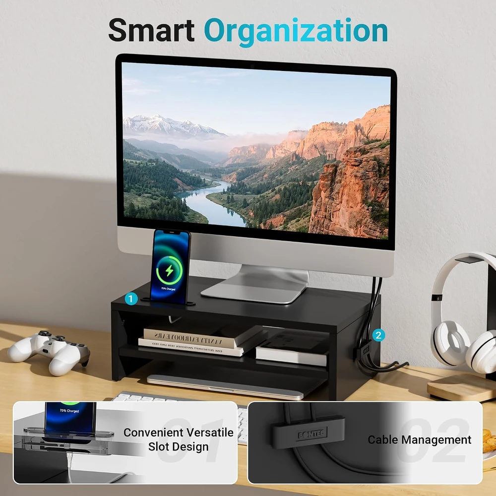 BONTEC dviejų lygių monitoriaus stovas su klaviatūros dėklu, iki 29,94 kg, FBA_MTR-S2