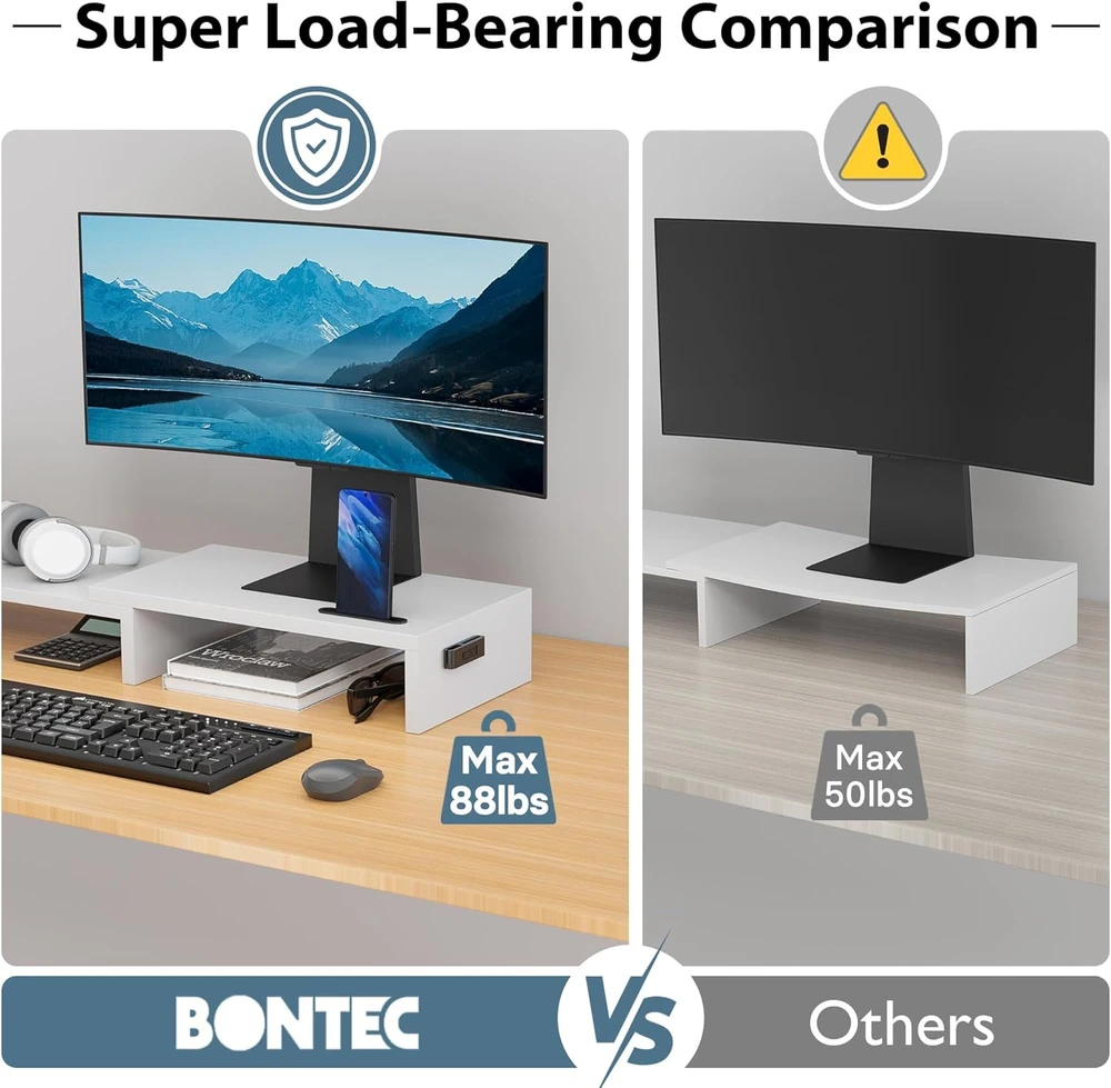 BONTEC dvigubas monitorių stovas su telefono laikikliu, reguliuojamas, baltas MTR-S3-WH-FBA