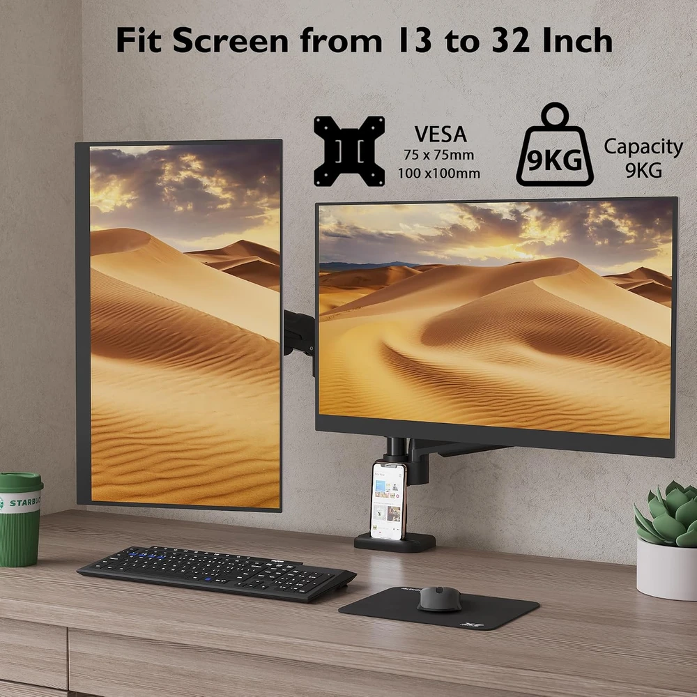 BONTEC dvigubas stalinis monitorių laikiklis 13–32 col., VESA 75/100 mm, GDM7504