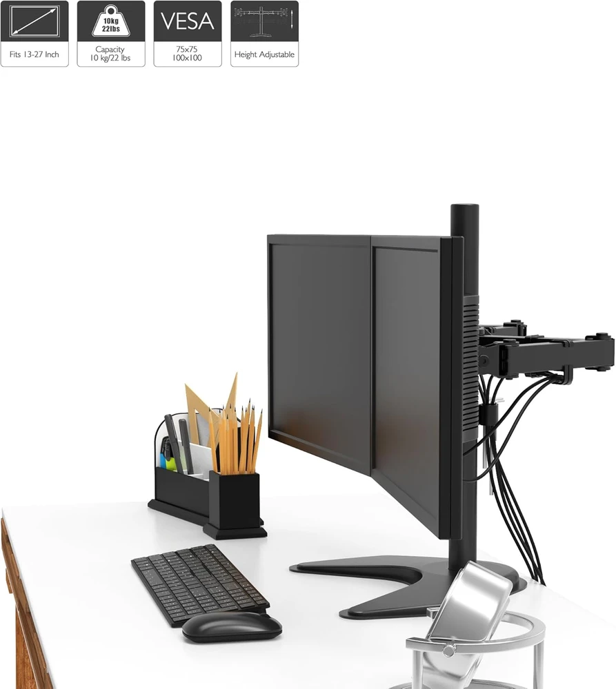BONTEC dvigubas stalinis monitorių laikiklis 13–27 col., VESA 75 × 75/100 × 100 mm, MFS 002