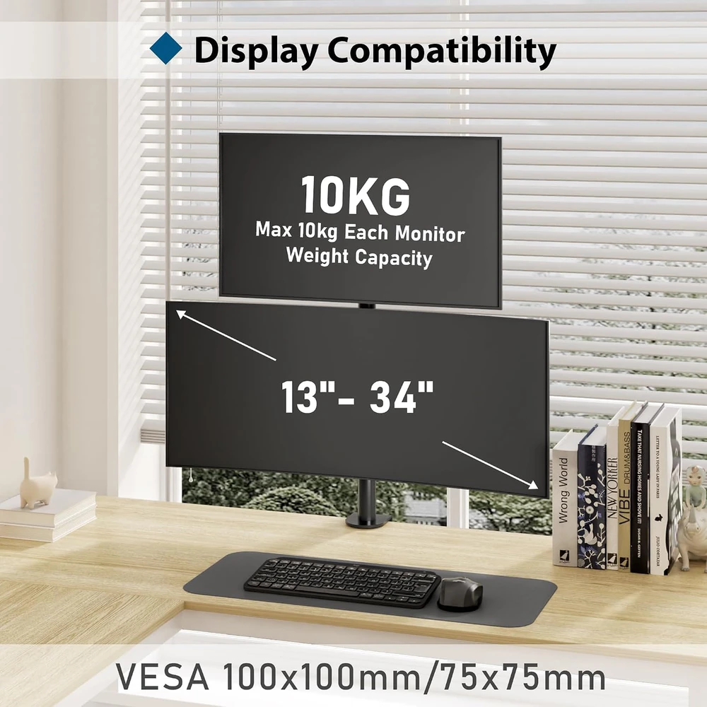 BONTEC dvigubas stalo monitorių laikiklis 13–34 col., iki 10 kg, VESA 75/100, MDM002A