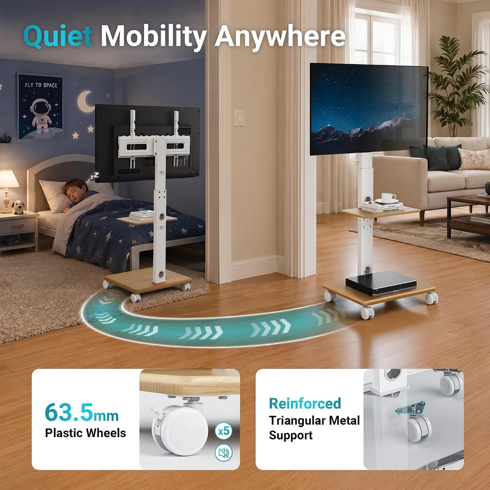 BONTEC mobilus televizoriaus stovas su ratukais 32–80 col., iki 60 kg, FITW-2WW
