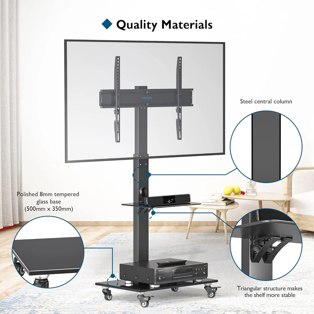 BONTEC mobilus televizoriaus stovas su ratukais 30–70 colių, VESA 600 × 400, FITW-2