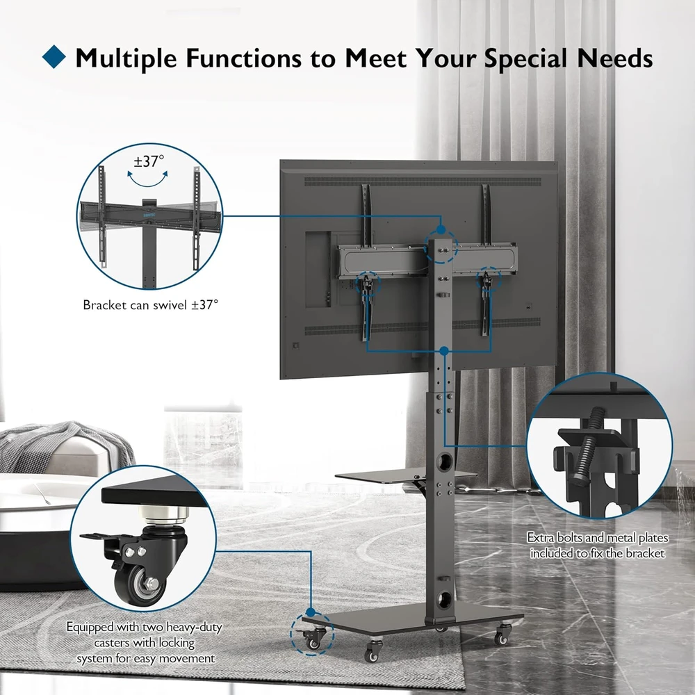 BONTEC mobilus televizoriaus stovas su ratukais 30–70 colių, VESA 600 × 400, FITW-2