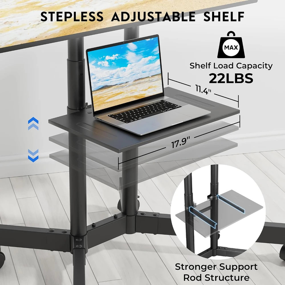BONTEC mobilus televizoriaus stovas su ratukais 32–85 col. televizoriams, iki 55 kg, FN611-FBA