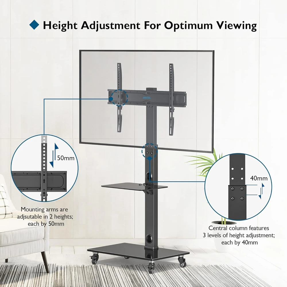 BONTEC mobilus televizoriaus stovas su ratukais 30–70 colių, VESA 600 × 400, FITW-2