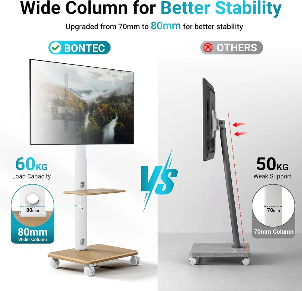 BONTEC mobilus televizoriaus stovas su ratukais 32–80 col., iki 60 kg, FITW-2WW