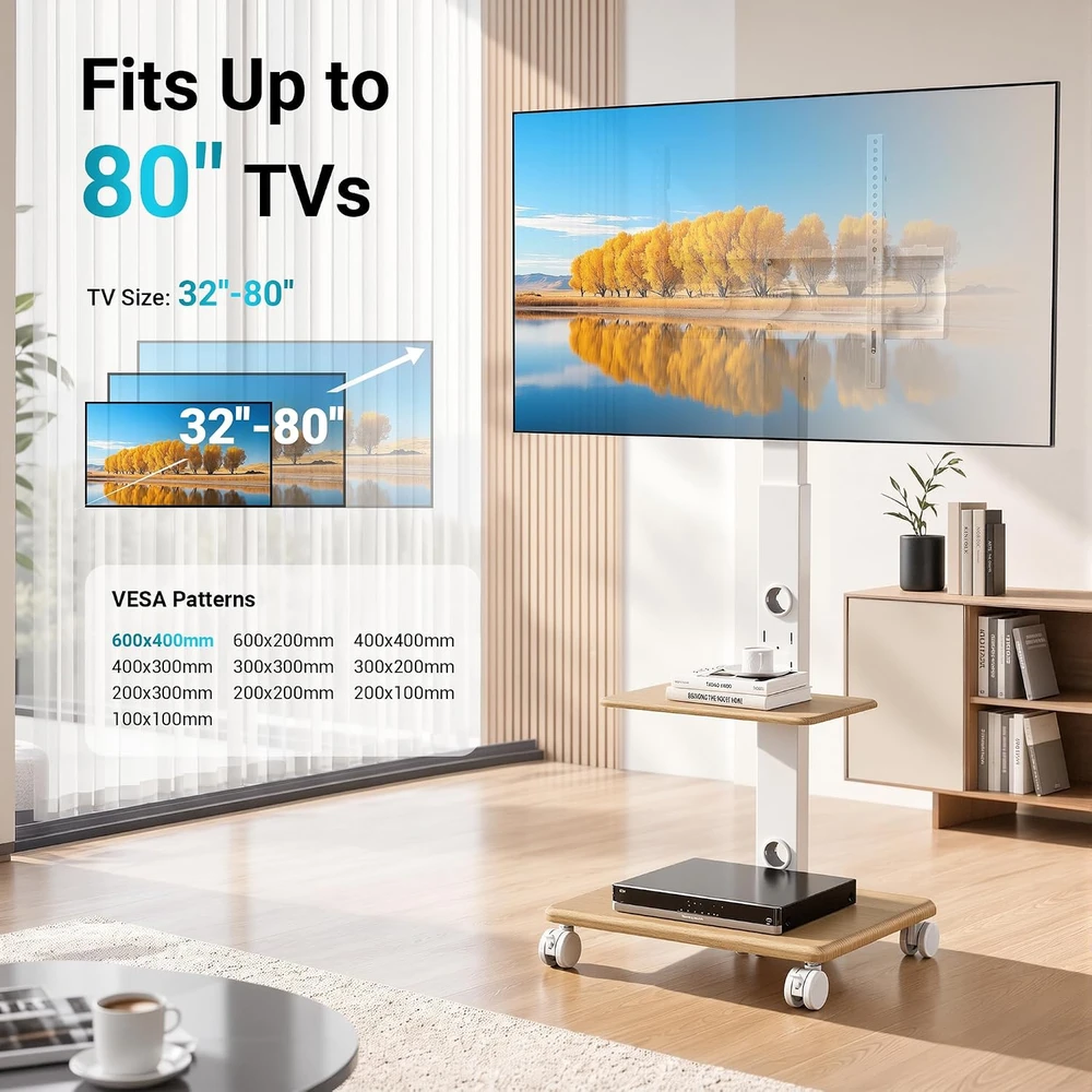 BONTEC mobilus televizoriaus stovas su ratukais 32–80 col., iki 60 kg, FITW-2WW